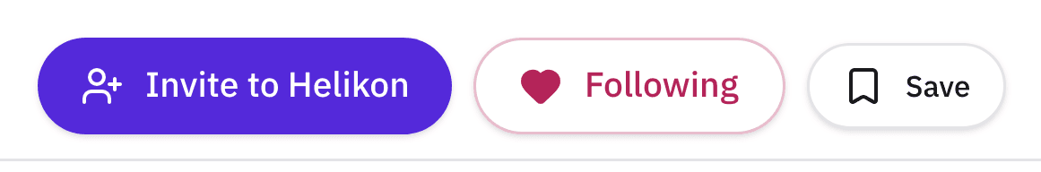 The action bar on an unclaimed researcher profile: Invite to Helikon, Follow, and Save, with no Message button.