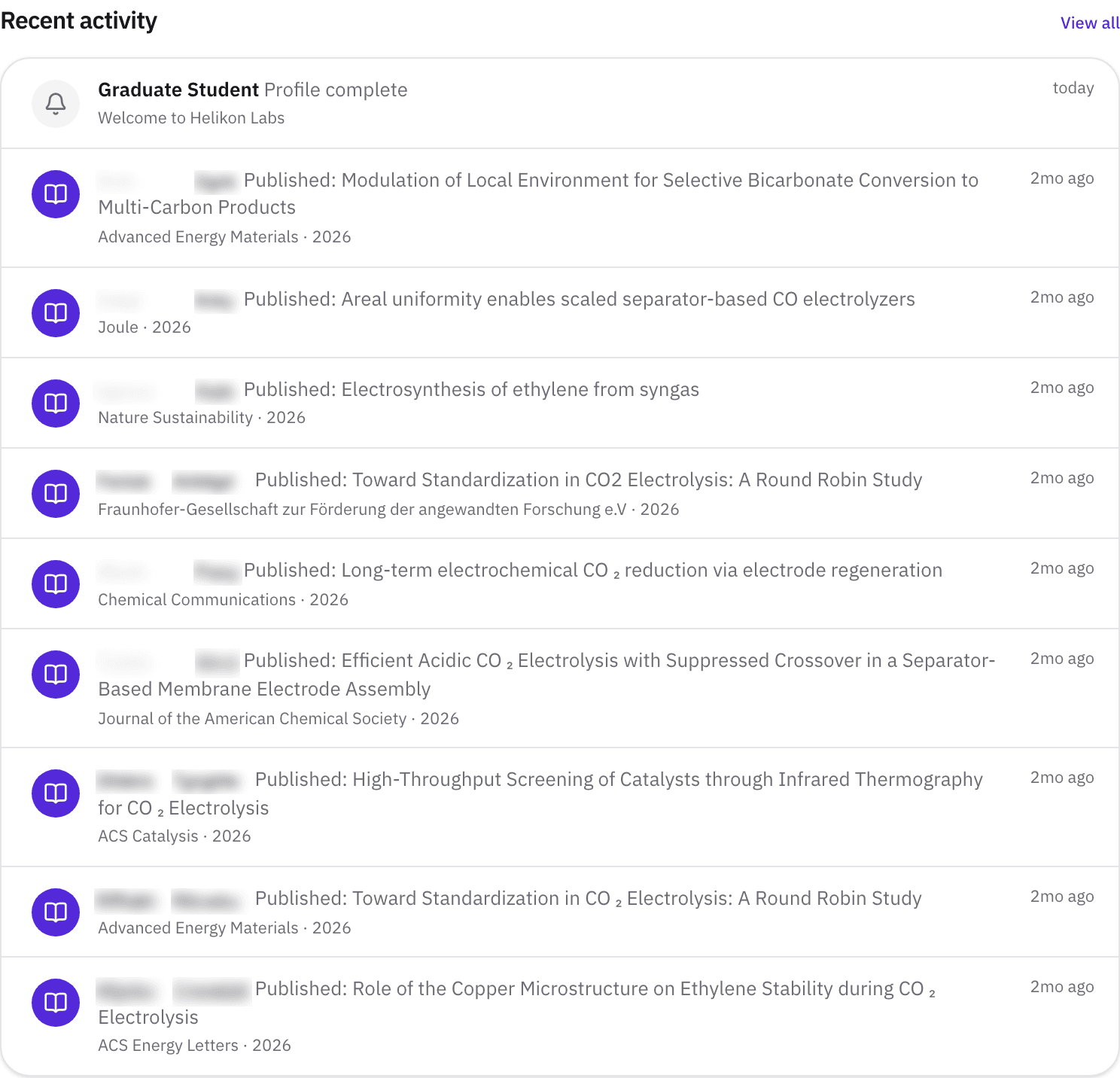 Recent activity: new papers from the researchers you follow.