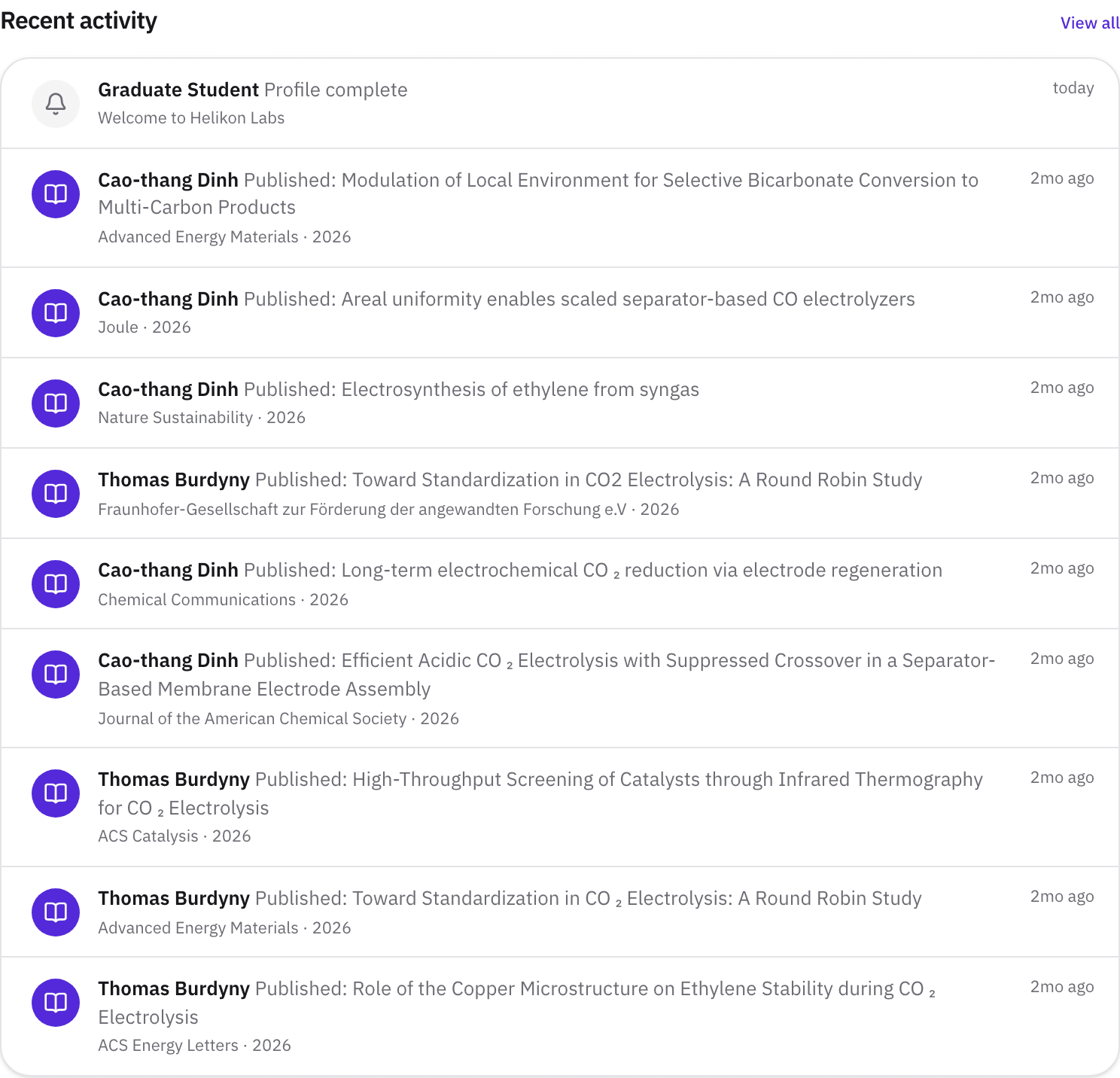 Recent activity: new papers from the researchers you follow.