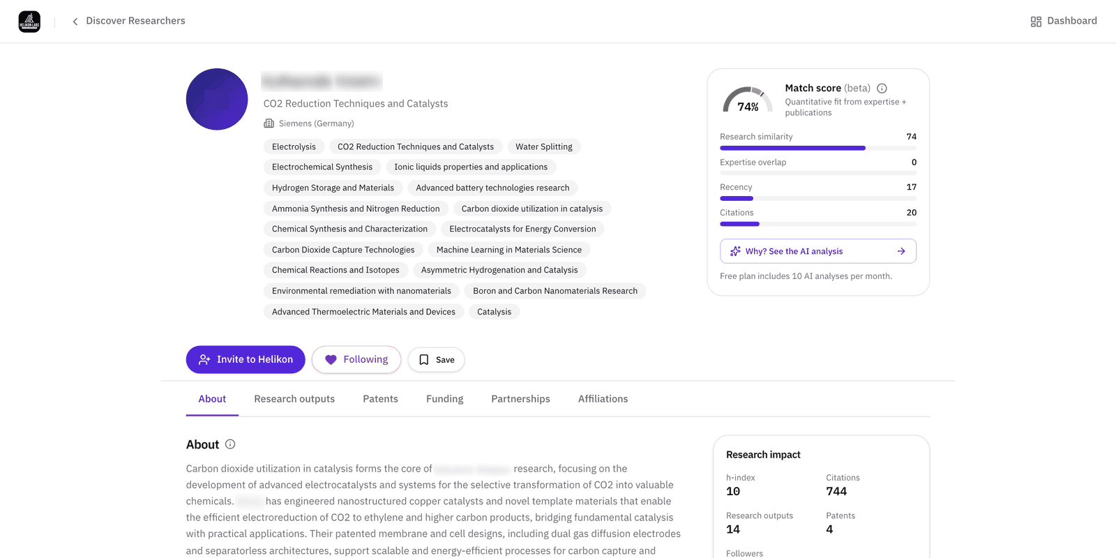 A profile header and the six-tab strip beneath it.