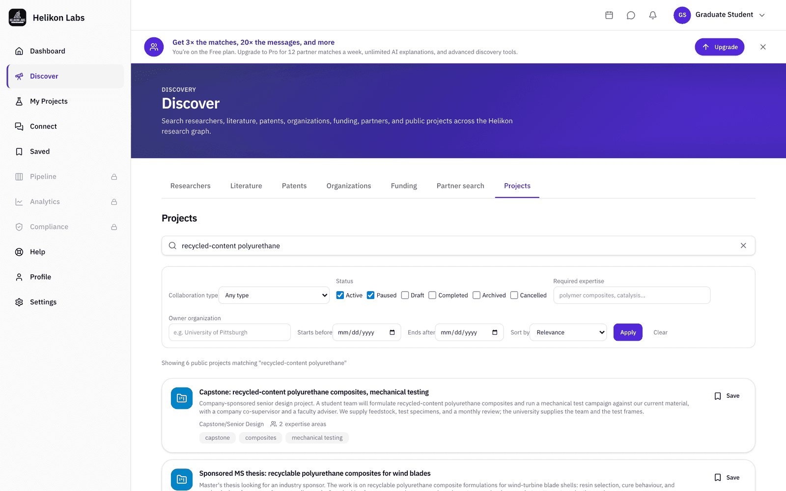 Discover → Projects filtered to the Student Programs category.