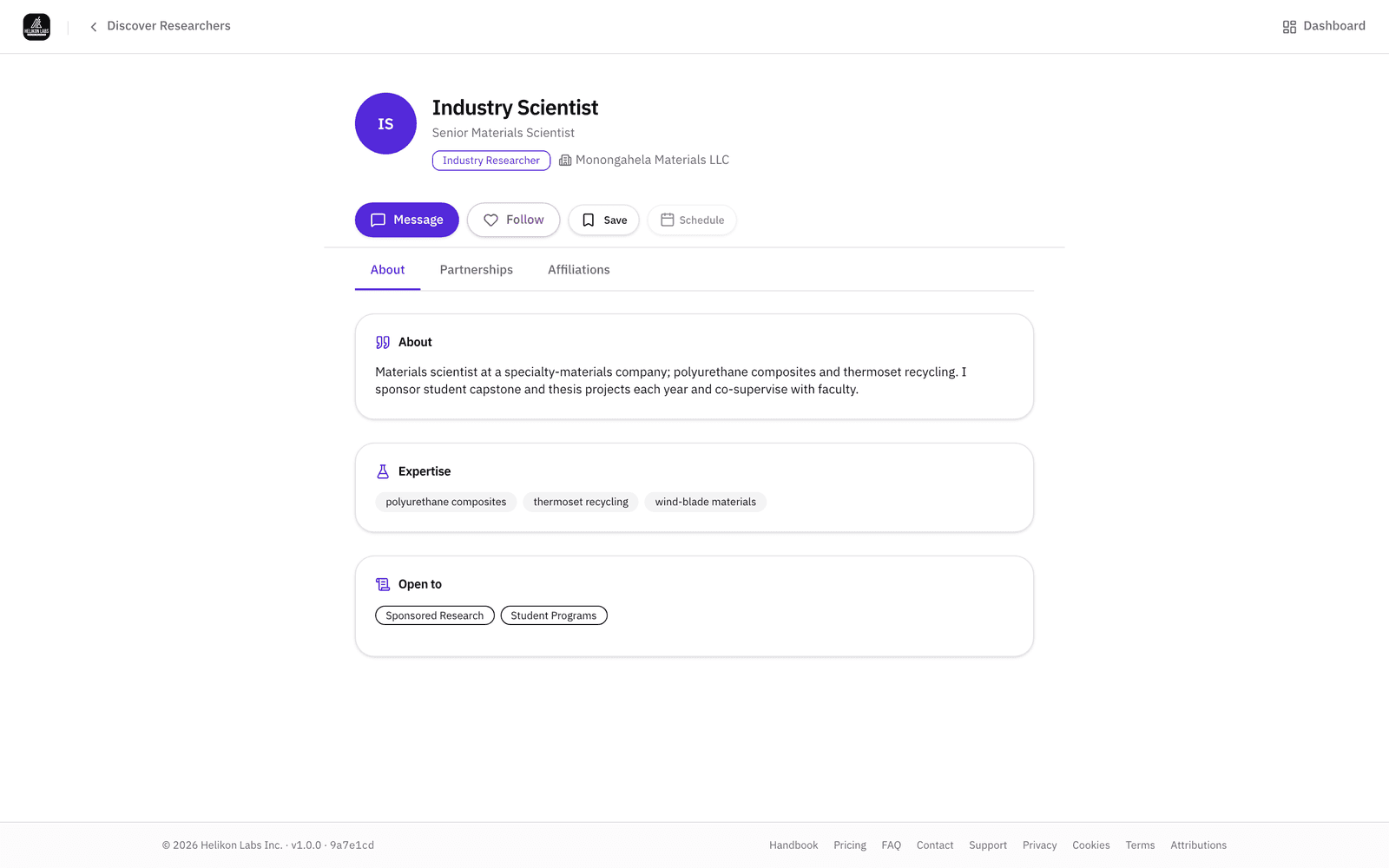 A member profile with the Student Programs chip under Open to.