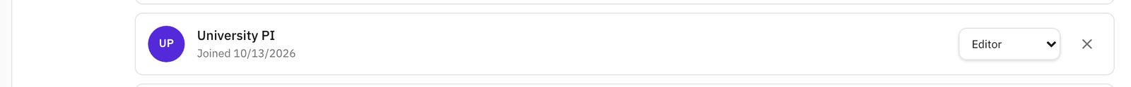 A member's row on the Members tab with their name, the date they joined, the role menu, and the remove button.